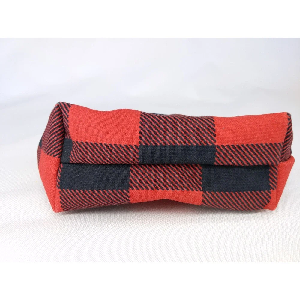 LL Bean Boat & Tote Pouch Cream Red Buffalo Plaid Canvas Zip Bag 509602